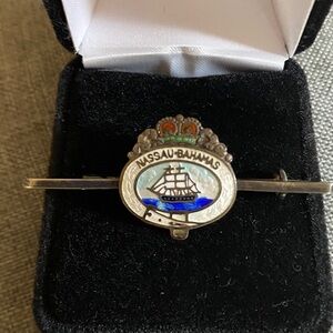 Antique Sterling Silver Cloisonné Brooch